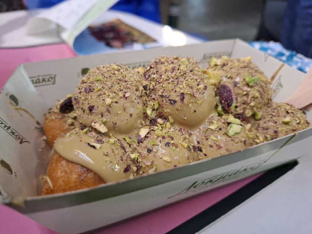 Lokmakos' loukoumades with pistachio sauce